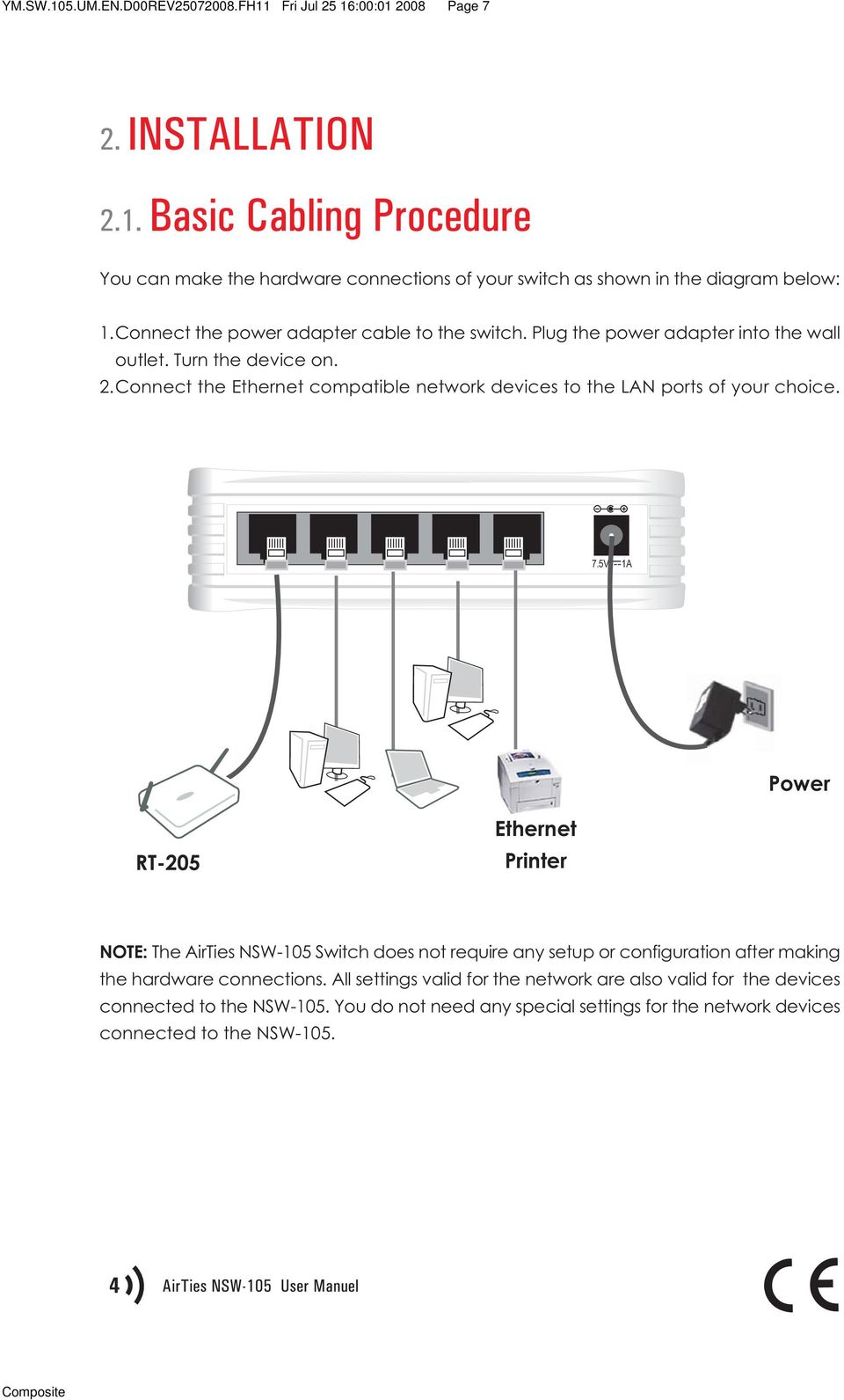 Connect the Ethernet compatible network devices to the LAN ports of your choice. 7.