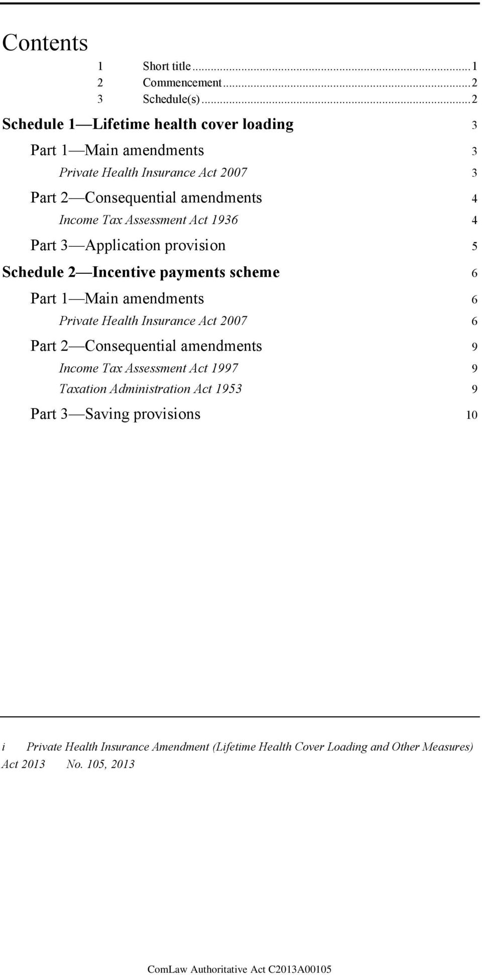 Tax Assessment Act 1936 4 Part 3 Application provision 5 Schedule 2 Incentive payments scheme 6 Part 1 Main amendments 6 Private Health Insurance Act