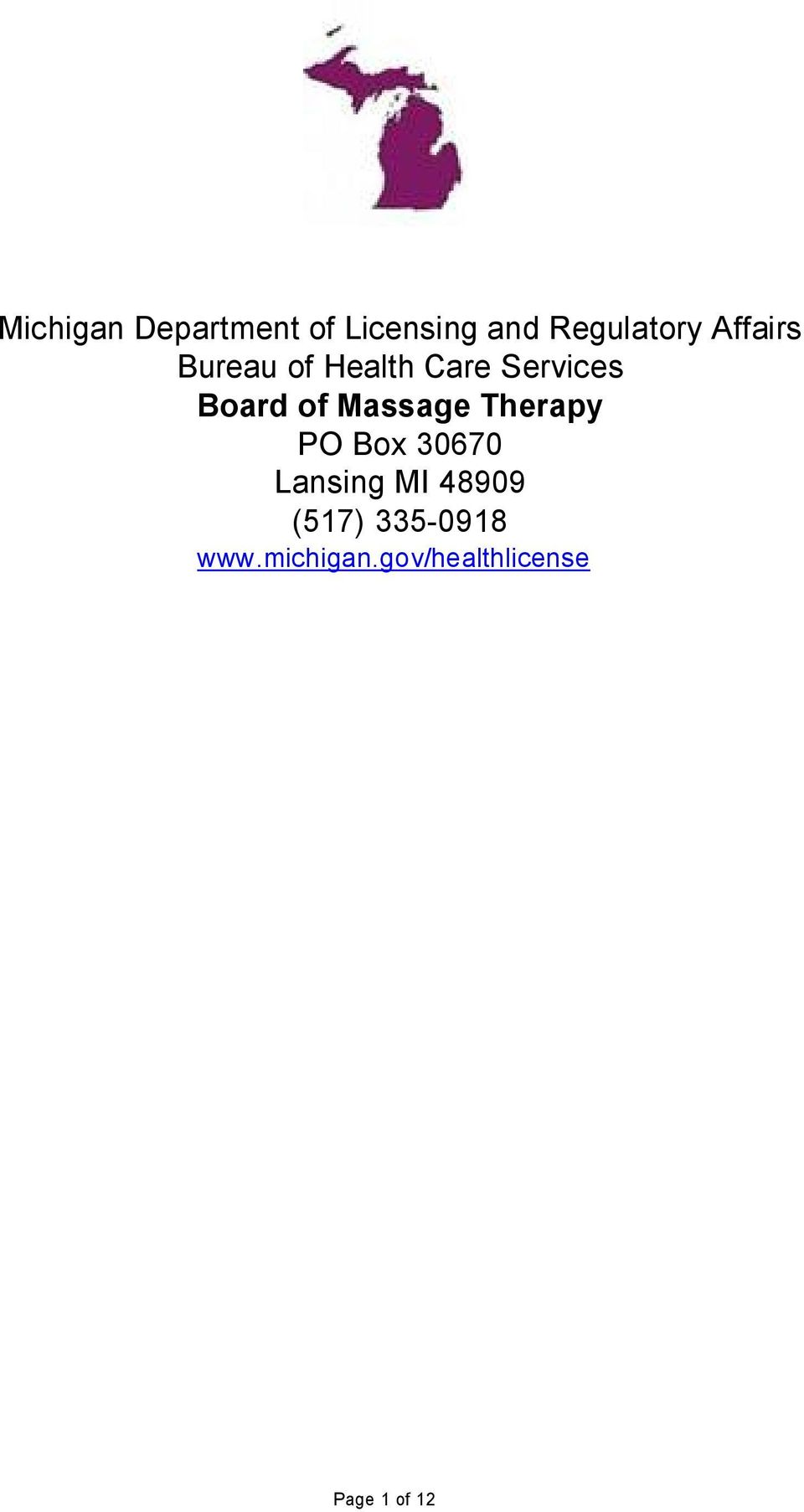 Massage Therapy PO Box 30670 Lansing MI 48909