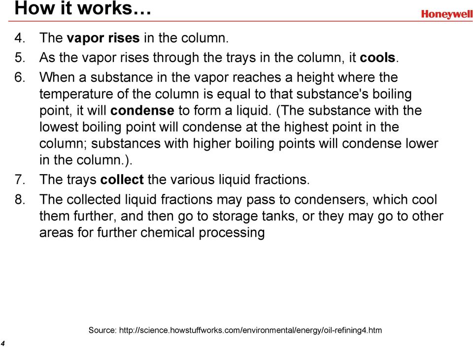 (The substance with the lowest boiling point will condense at the highest point in the column; substances with higher h boiling points will condense lower in the column.). 7.