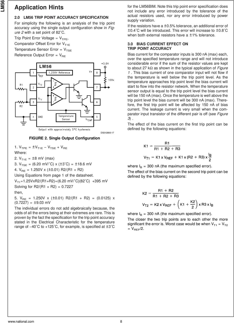 Trip Point Error Voltage = V TPE, Comparator Offset Error for V T1E Temperature Sensor Error = V TSE Reference Output Error = V RE FIGURE 2. Single Output Configuration DS012893-17 for the LM56BIM.