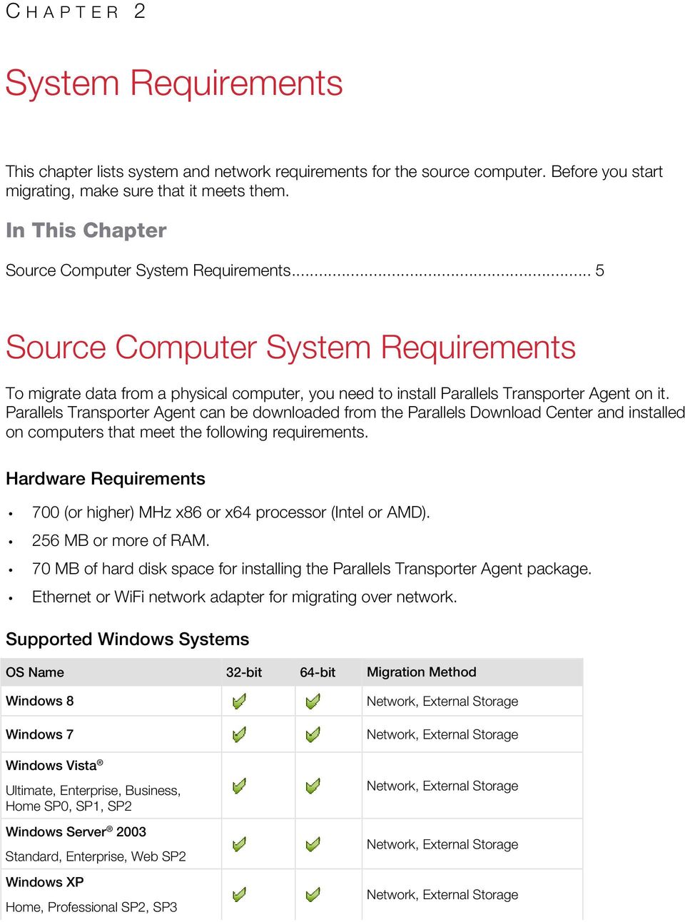 Parallels Transporter Agent can be downloaded from the Parallels Download Center and installed on computers that meet the following requirements.