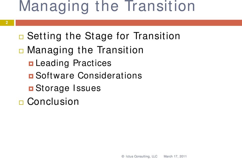 Transition Leading Practices Software