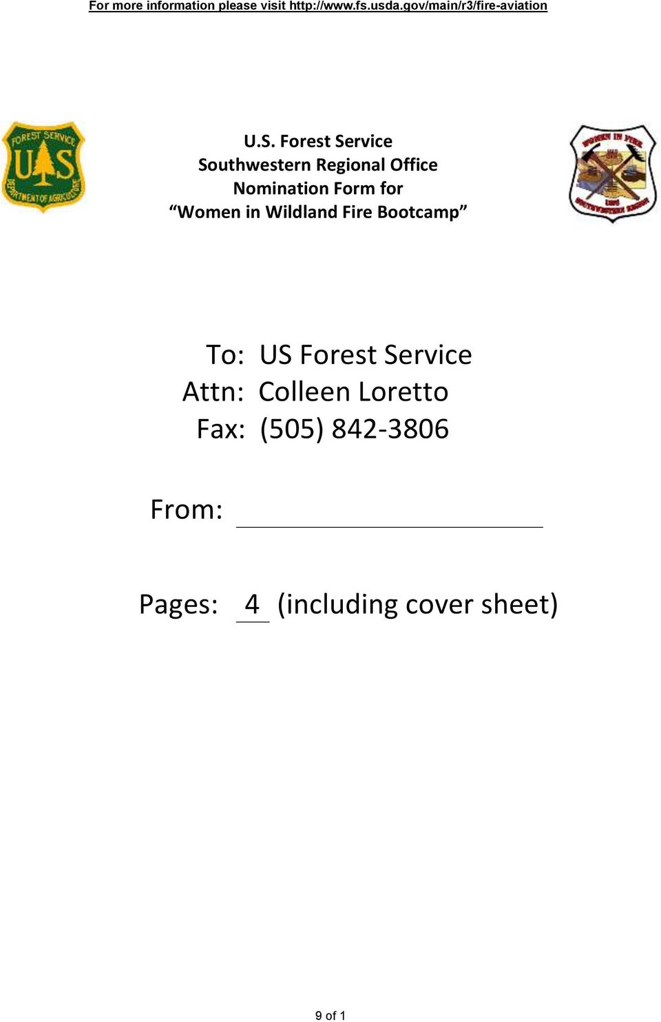 Forest Service al Office Nomination Form for To: US Forest