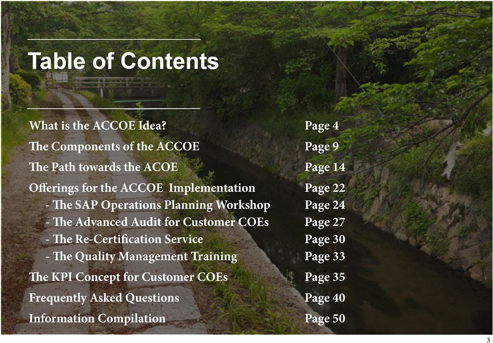 Implementation Page 22 - The SAP Operations Planning Workshop Page 24 - The Advanced Audit for Customer COEs