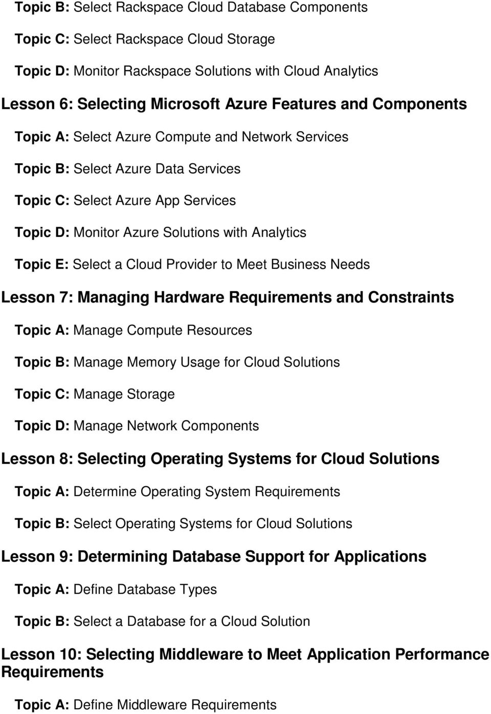Cloud Provider to Meet Business Needs Lesson 7: Managing Hardware Requirements and Constraints Topic A: Manage Compute Resources Topic B: Manage Memory Usage for Cloud Solutions Topic C: Manage