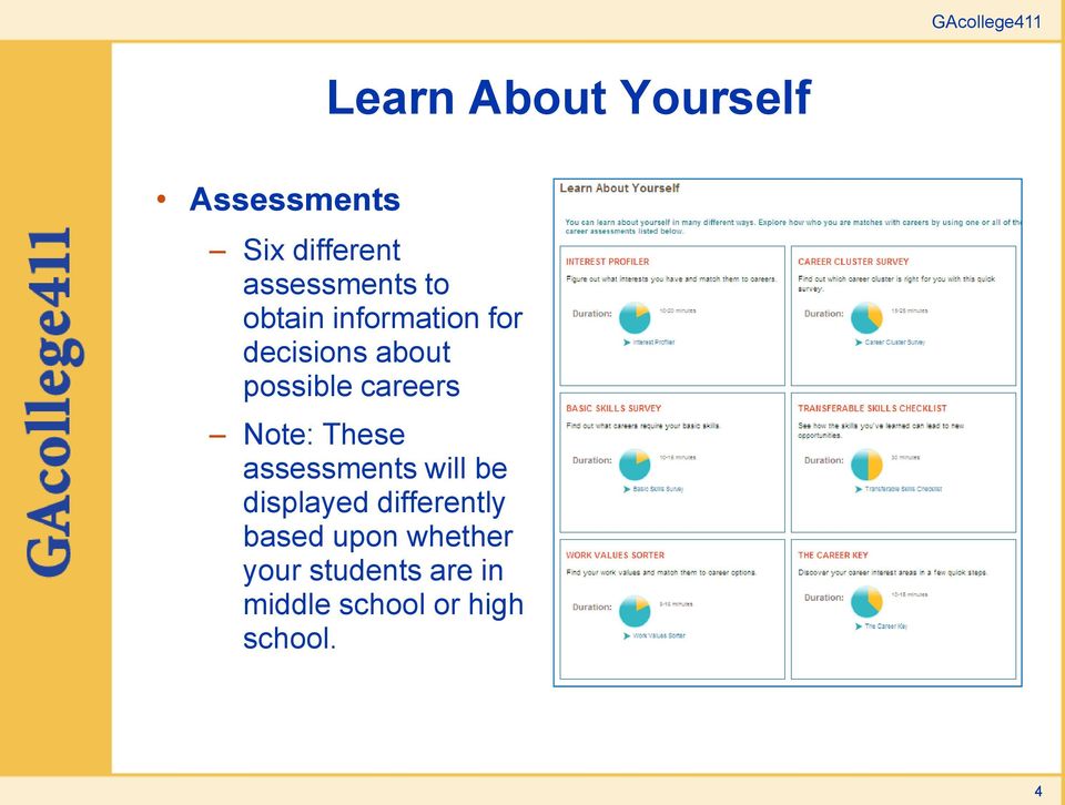 careers Note: These assessments will be displayed differently