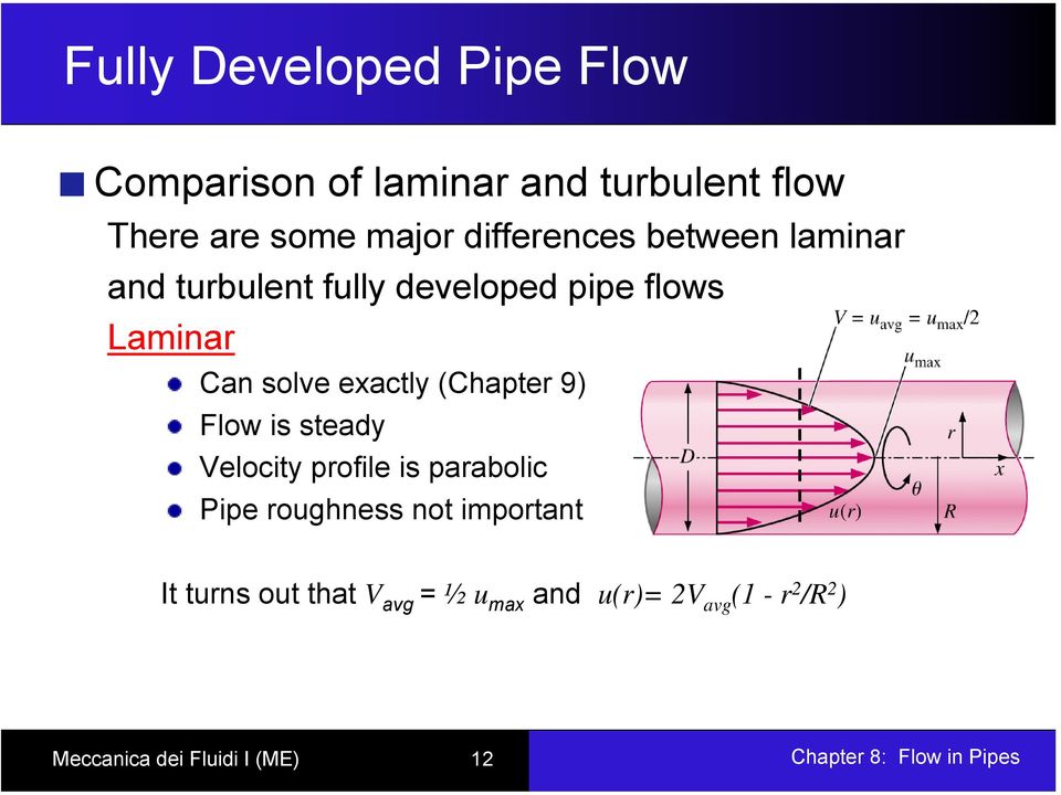 exactly (Chapter 9) Flow is steady Velocity profile is parabolic Pipe roughness not
