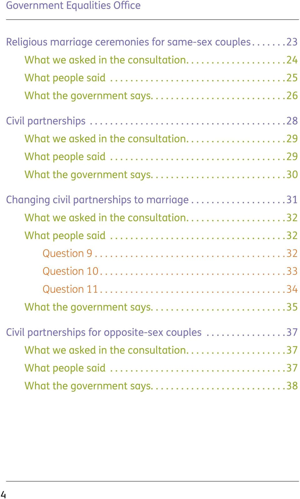 ......................... 30 Changing civil partnerships to marriage...................31 What we asked in the consultation................... 32 What people said.................................. 32 Question 9.