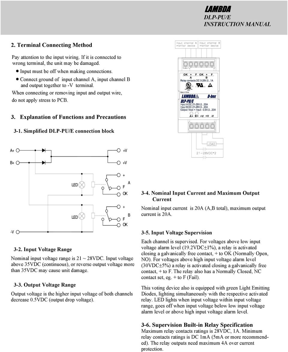 Explanation of Functions and Precautions 3-1. Simplified connection block A+ B+ +V +V -V 3-2. Input Voltage Range LED LED Nominal input voltage range is 21 ~ 28VDC.