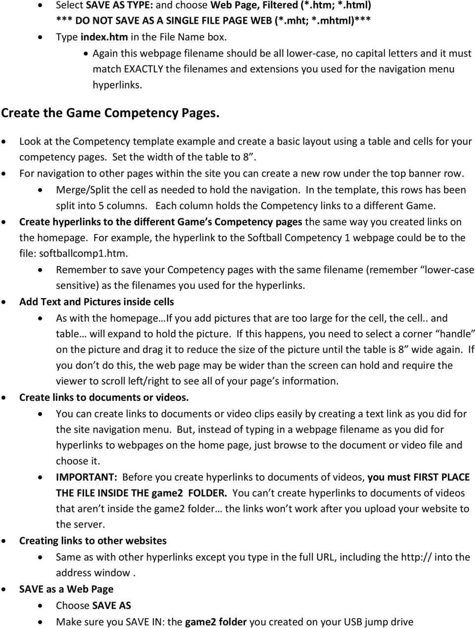 Create the Game Competency Pages. Look at the Competency template example and create a basic layout using a table and cells for your competency pages. Set the width of the table to 8.