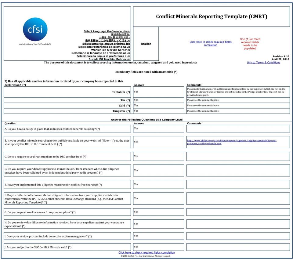 Conflict Minerals Reporting Template (CMRT) - PDF Free Download With Regard To Conflict Minerals Reporting Template