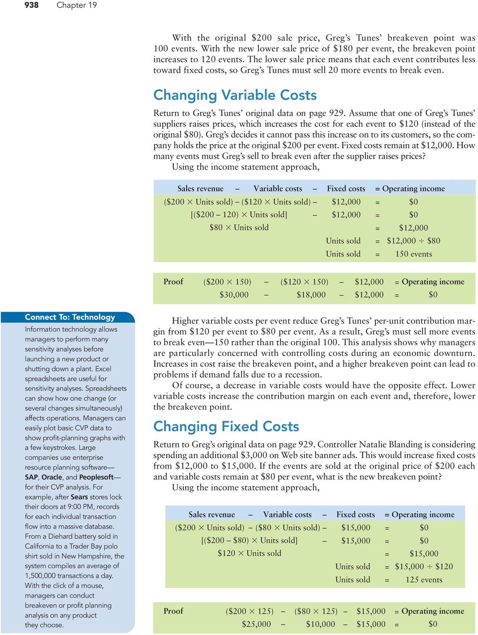 Changing Variable Costs Return to Greg s Tunes original data on page 929.