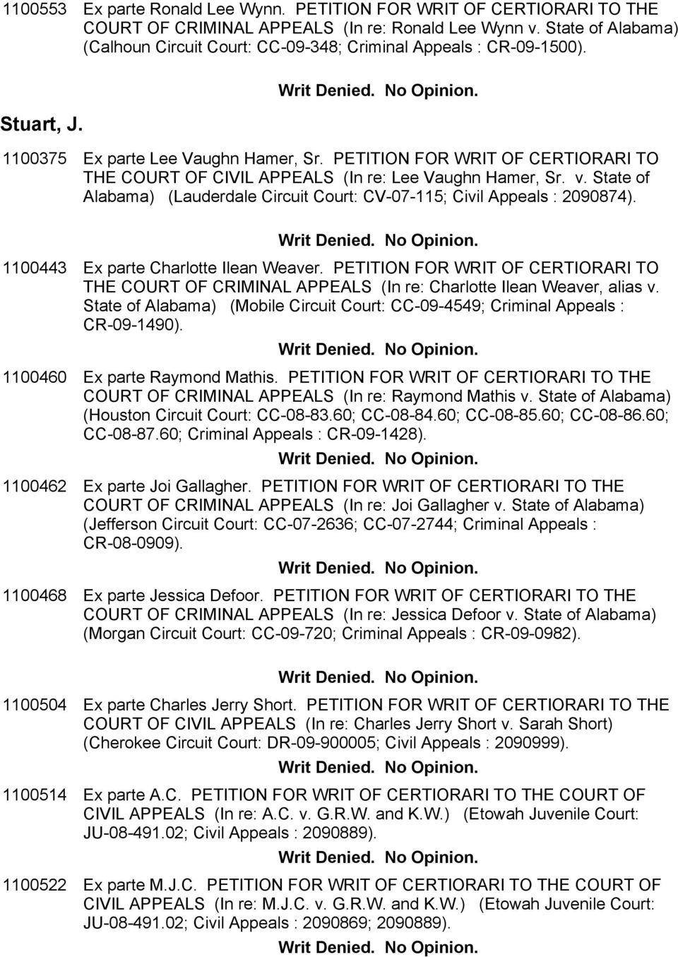 PETITION FOR WRIT OF CERTIORARI TO THE COURT OF CIVIL APPEALS (In re: Lee Vaughn Hamer, Sr. v. State of Alabama) (Lauderdale Circuit Court: CV-07-115; Civil Appeals : 2090874).