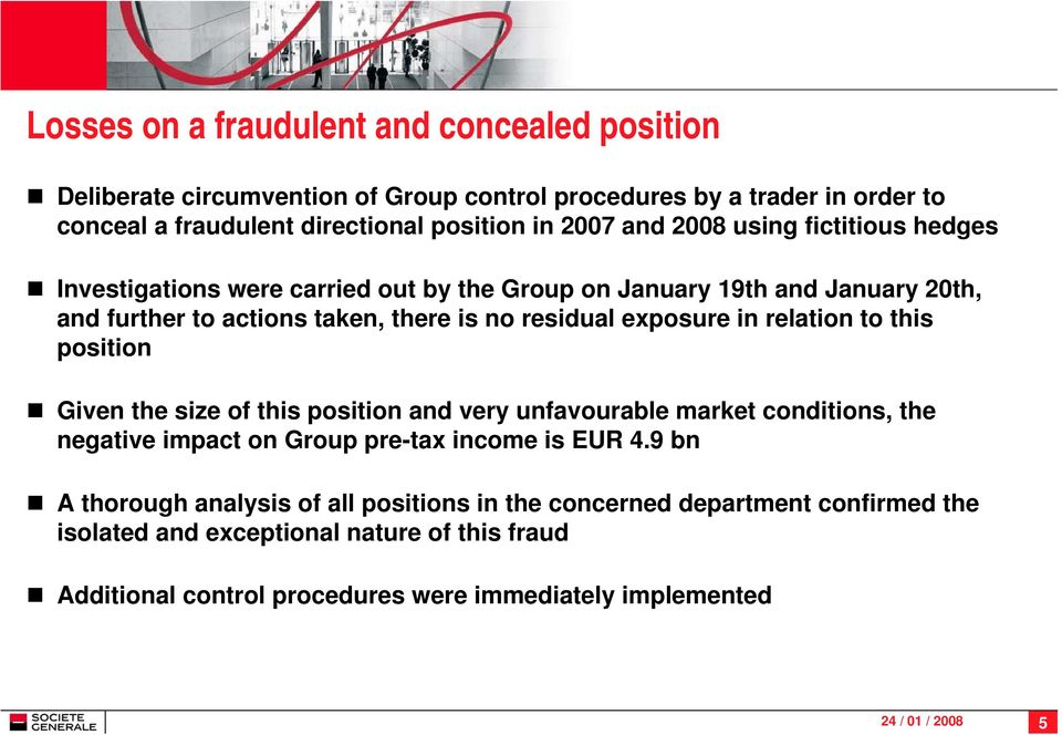 in relation to this position Given the size of this position and very unfavourable market conditions, the negative impact on Group pre-tax income is EUR 4.