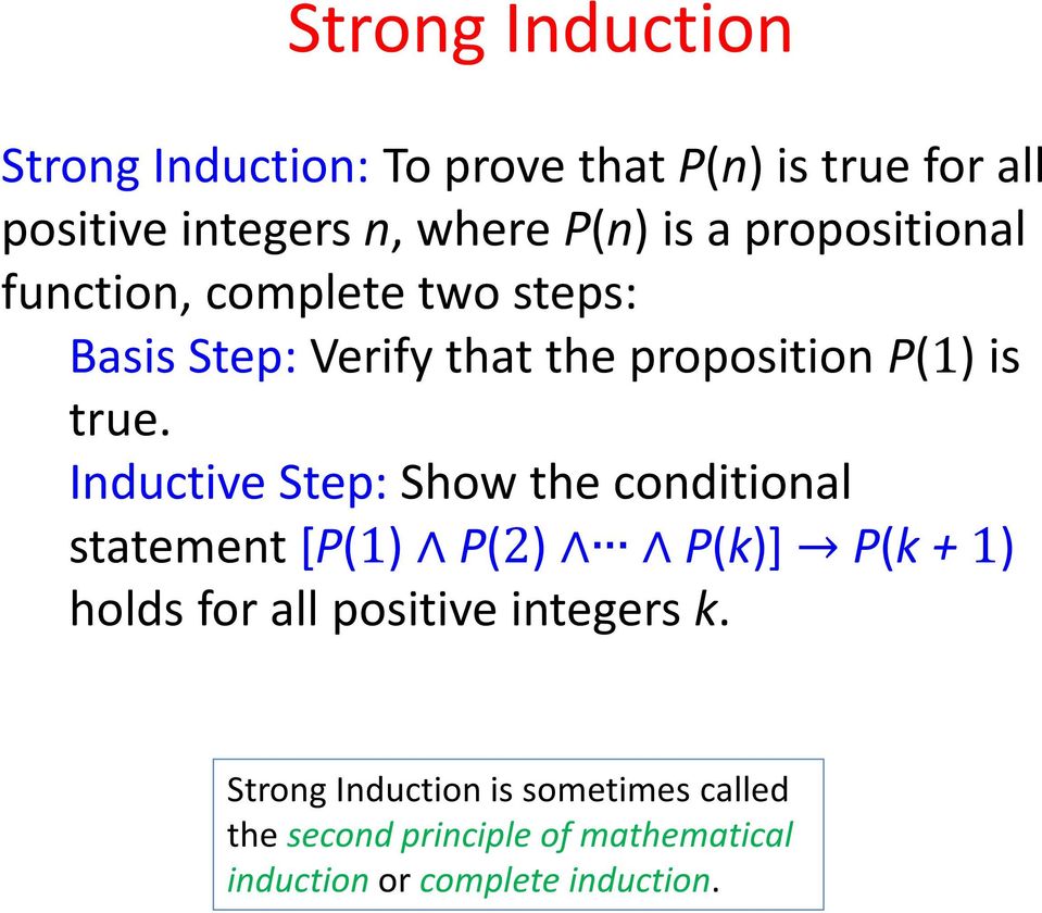 Inductive Step: Show the conditional statement [P(1) P(2) P(k)] P(k + 1) holds for all positive integers