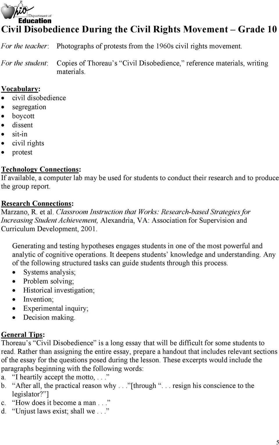 produce the group report. Research Connections: Marzano, R. et al.