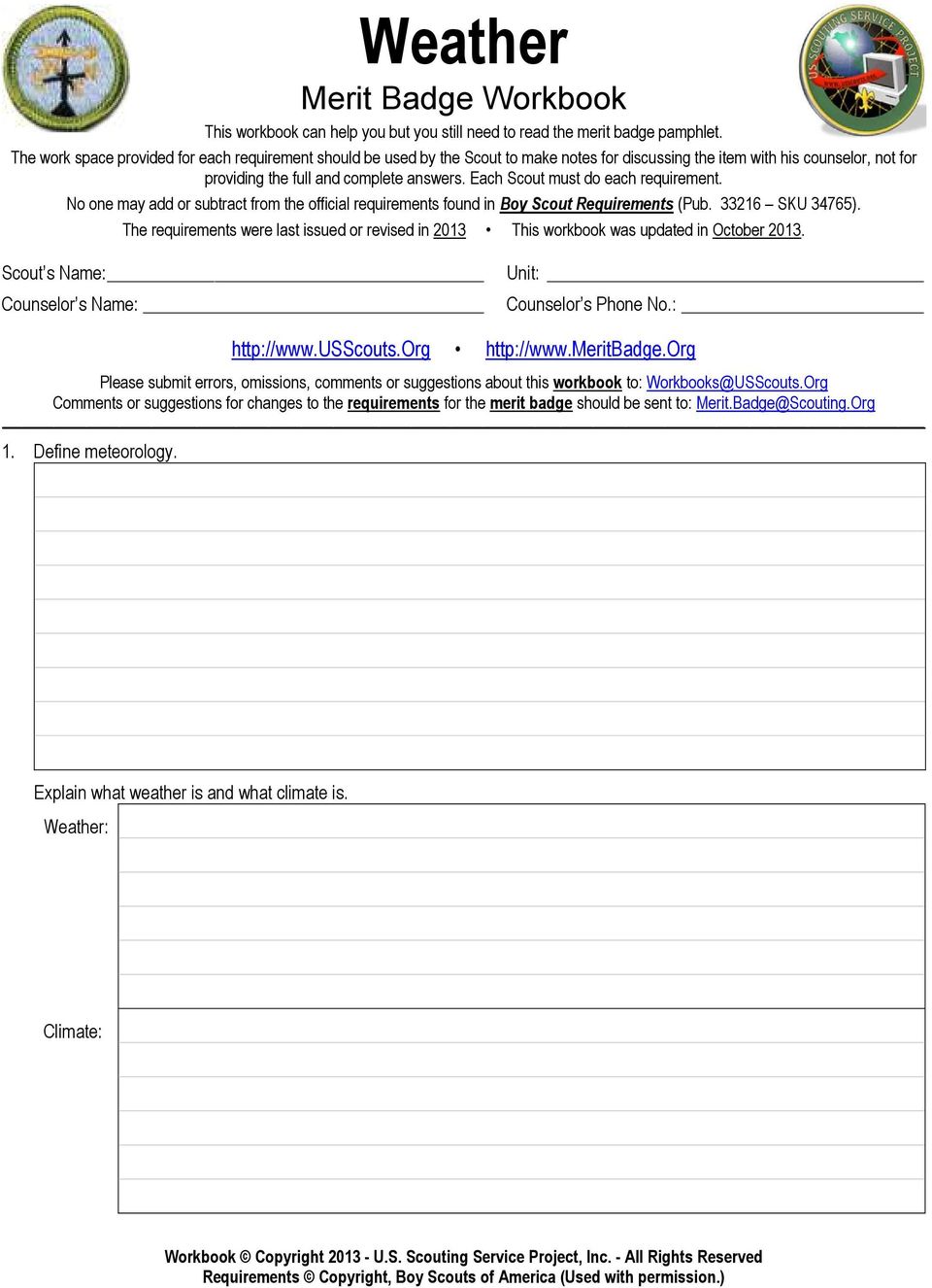 Weather Merit Badge Workbook - PDF Free Download Throughout Weather Merit Badge Worksheet