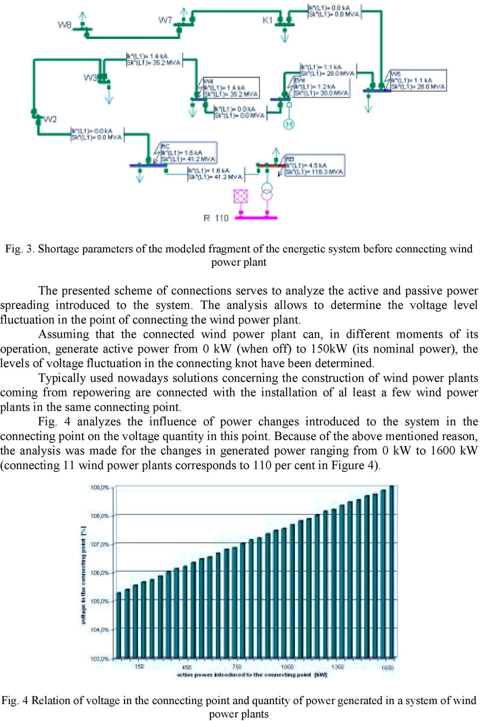 introduced to the system. The analysis allows to determine the voltage level fluctuation in the point of connecting the wind power plant.