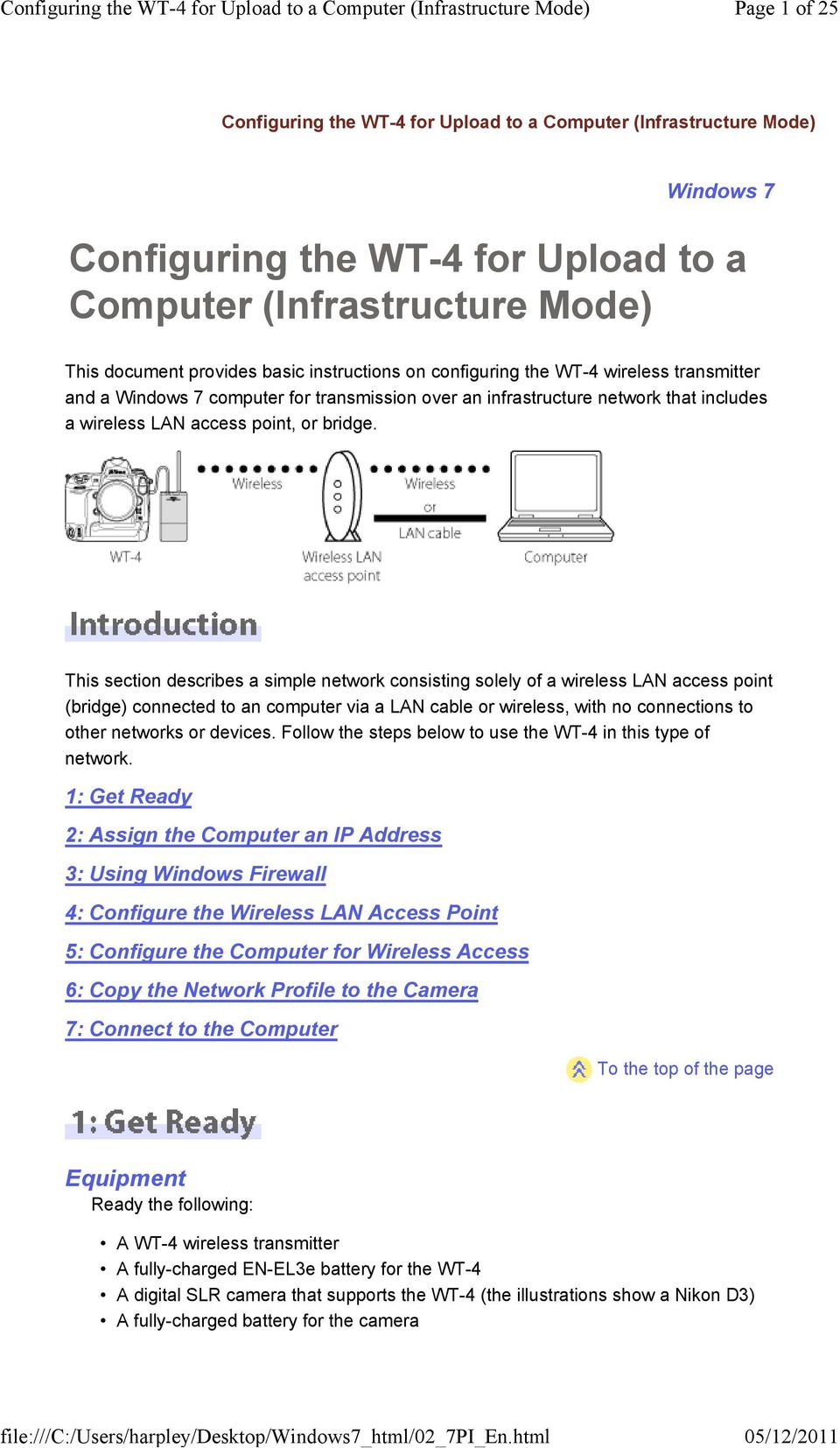 This section describes a simple network consisting solely of a wireless LAN access point (bridge) connected to an computer via a LAN cable or wireless, with no connections to other networks or