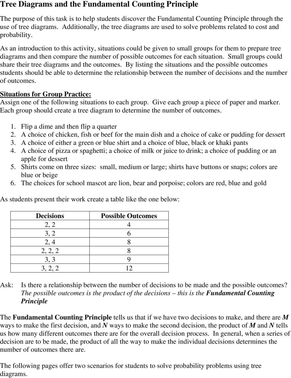 Tree Diagrams and the Fundamental Counting Principle - PDF Free Regarding Fundamental Counting Principle Worksheet