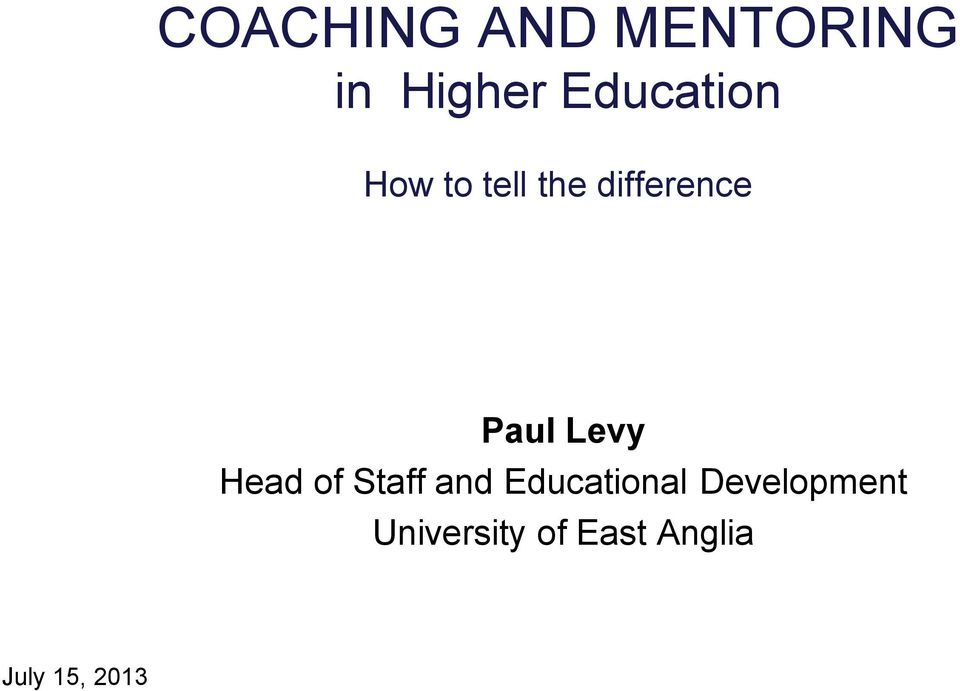 Paul Levy Head of Staff and Educational
