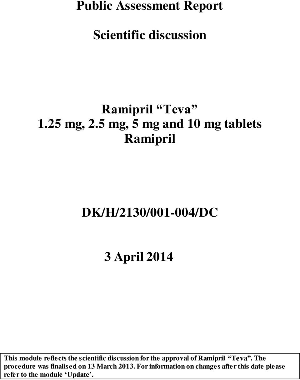 reflects te scientific discussion for te approval of Ramipril Teva.