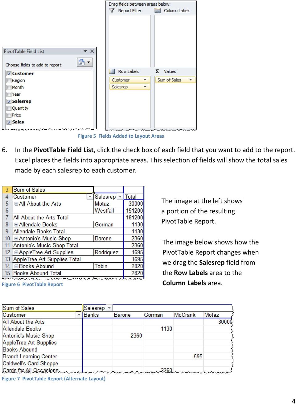The image at the left shows a portion of the resulting PivotTable Report.