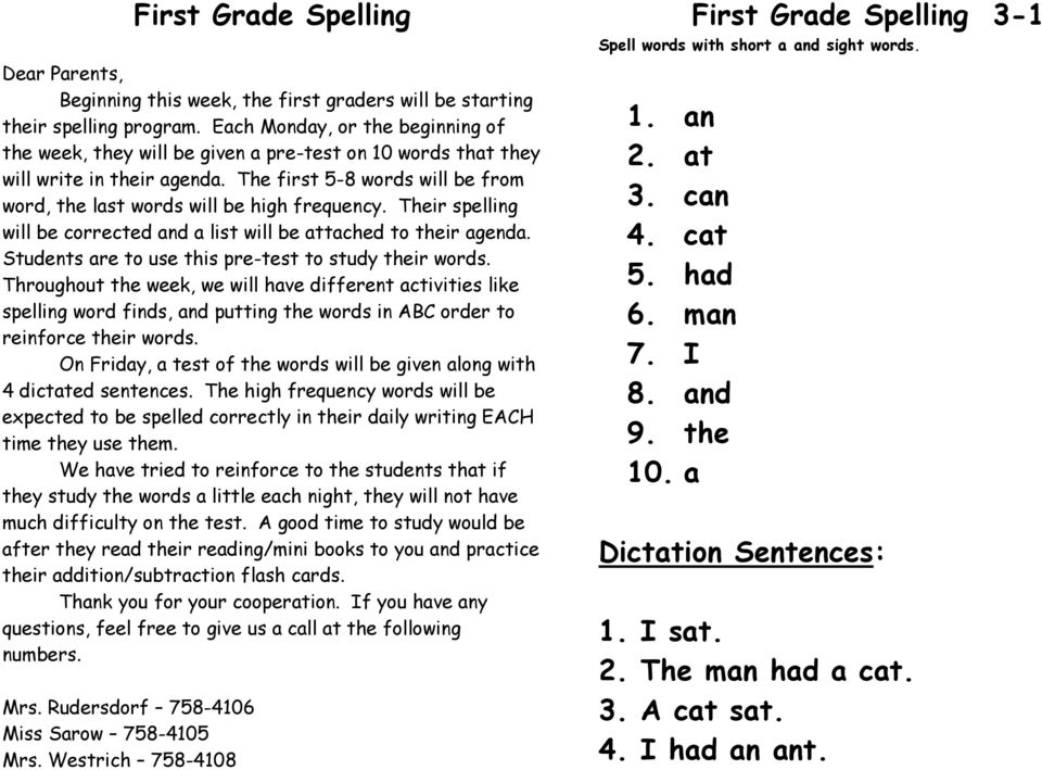 Their spelling will be corrected and a list will be attached to their agenda. Students are to use this pre-test to study their words.