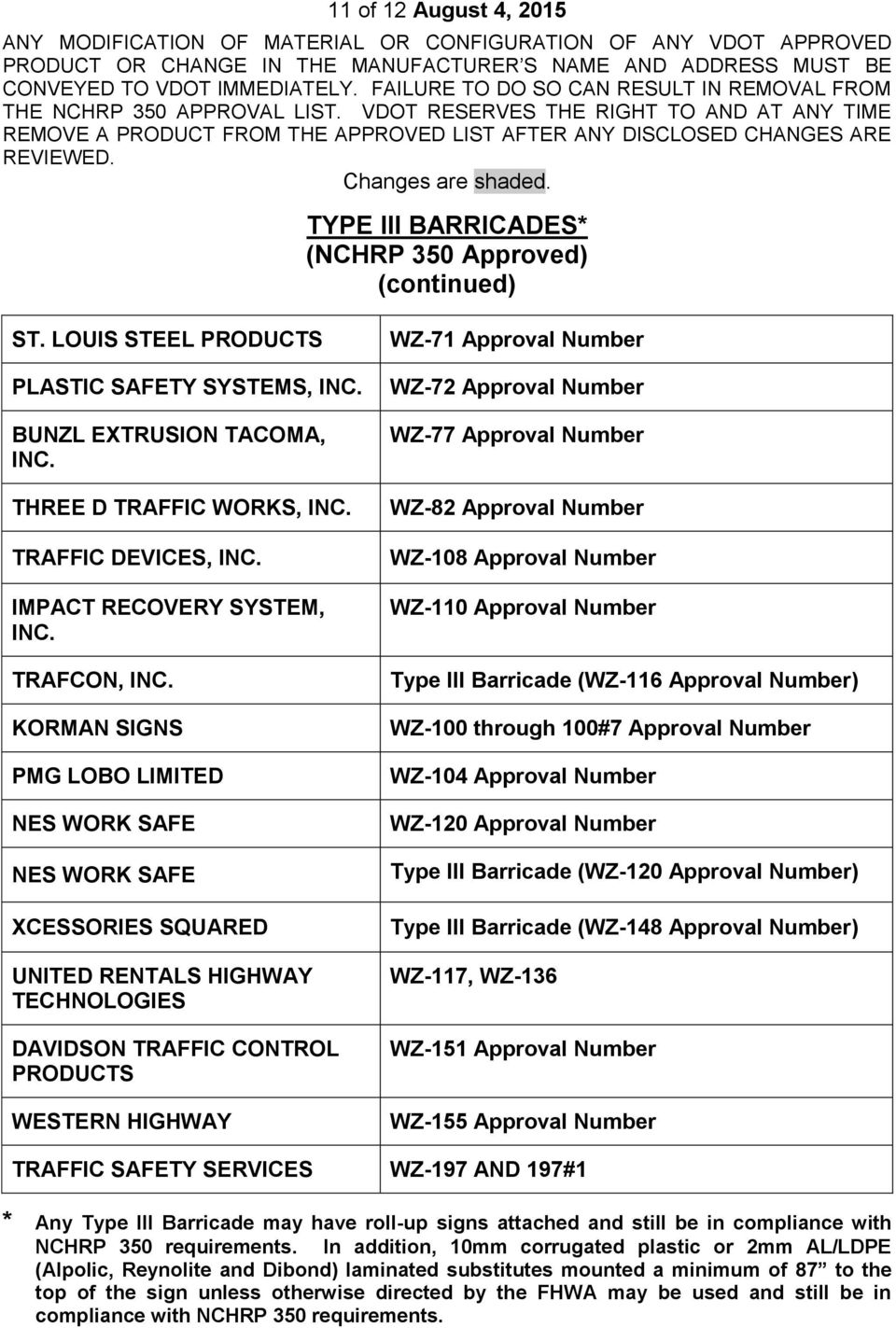 LOUIS STEEL PRODUCTS PLASTIC SAFETY SYSTEMS, INC. BUNZL EXTRUSION TACOMA, INC. THREE D TRAFFIC WORKS, INC. TRAFFIC DEVICES, INC. IMPACT RECOVERY SYSTEM, INC. TRAFCON, INC.