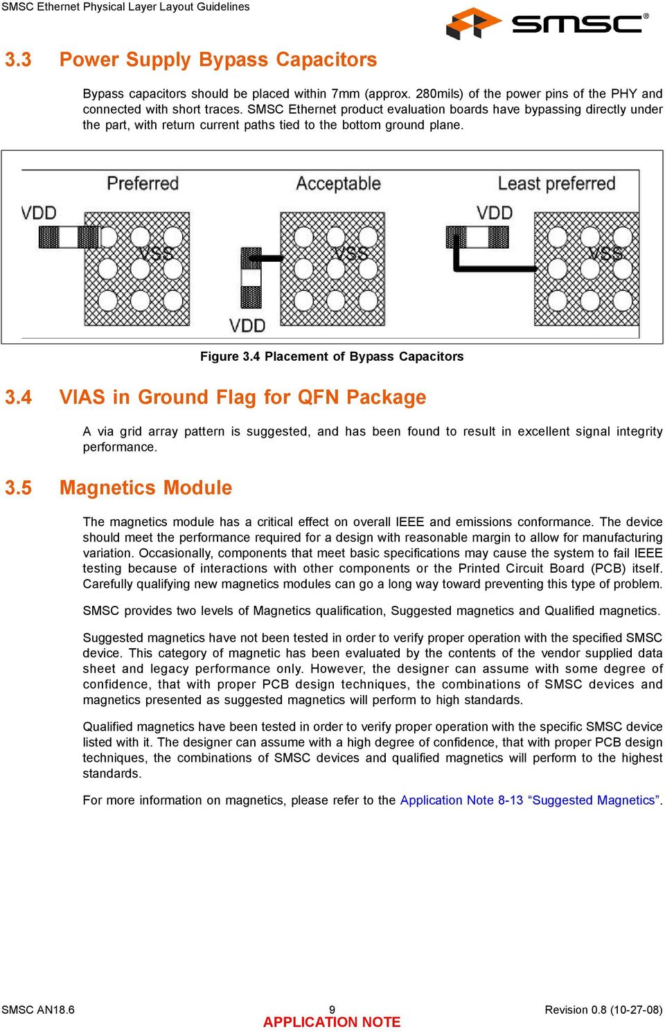 4 VIAS in Ground Flag for QFN Package A via grid array pattern is suggested, and has been found to result in excellent signal integrity performance. 3.5 Magnetics Module Figure 3.