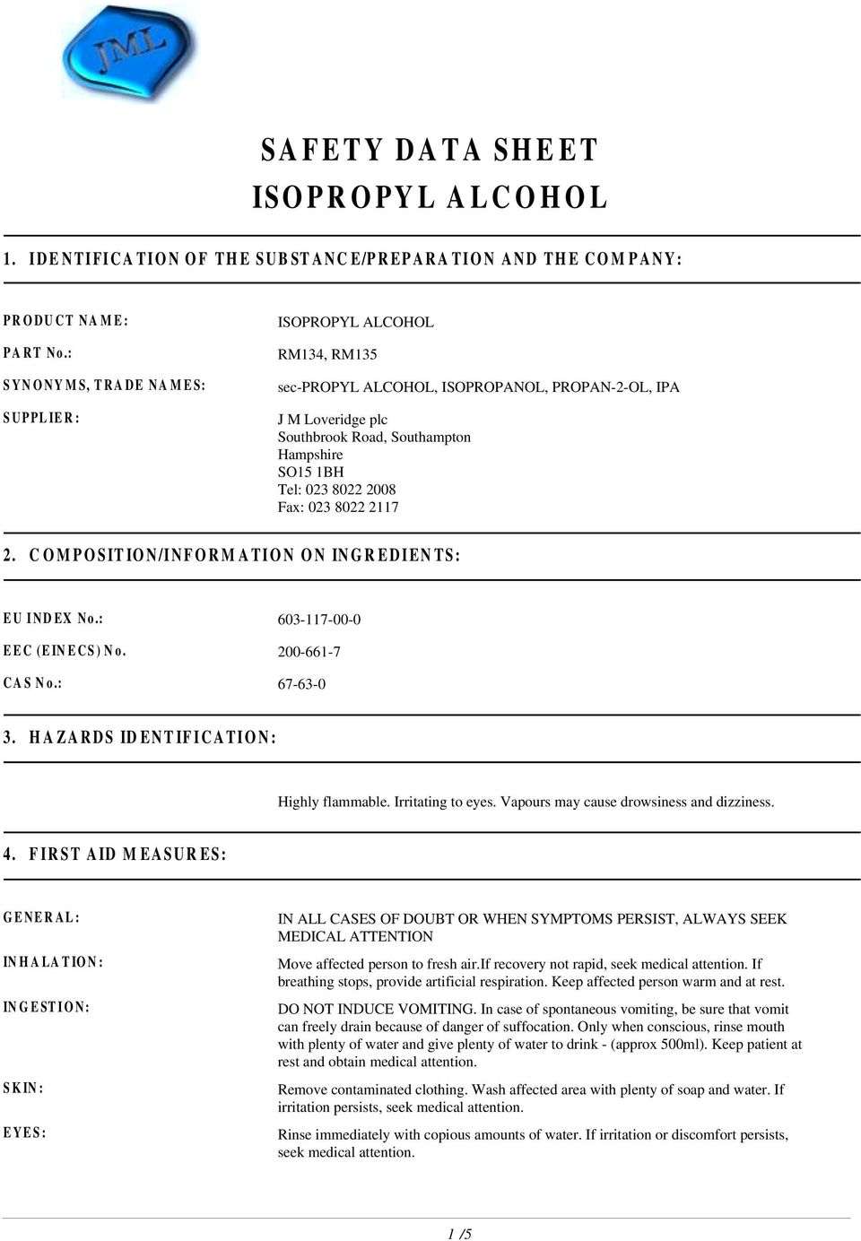 Safety Data Sheet Isopropyl Alcohol Pdf Free Download
