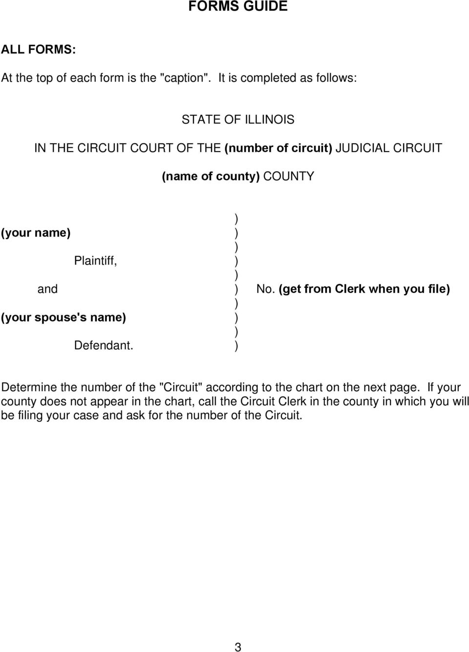 COUNTY (your name Plaintiff, and No. (get from Clerk when you file (your spouse's name Defendant.