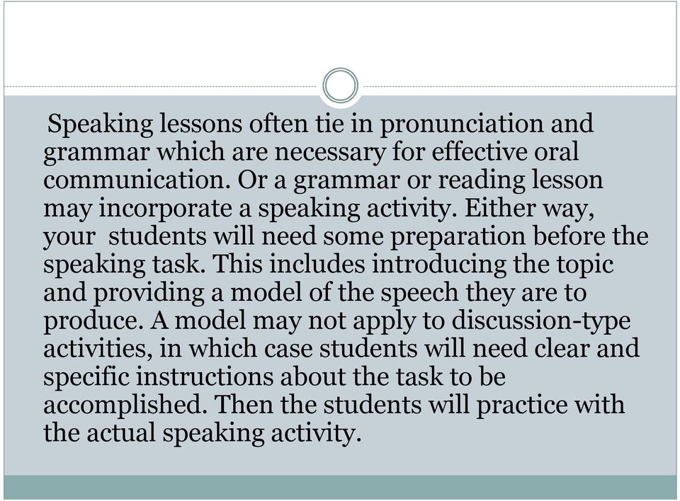 Either way, your students will need some preparation before the speaking task.