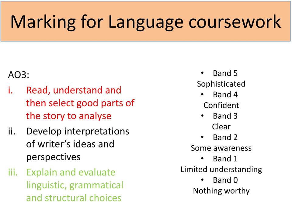 Develop interpretations of writer s ideas and perspectives Explain and evaluate linguistic,