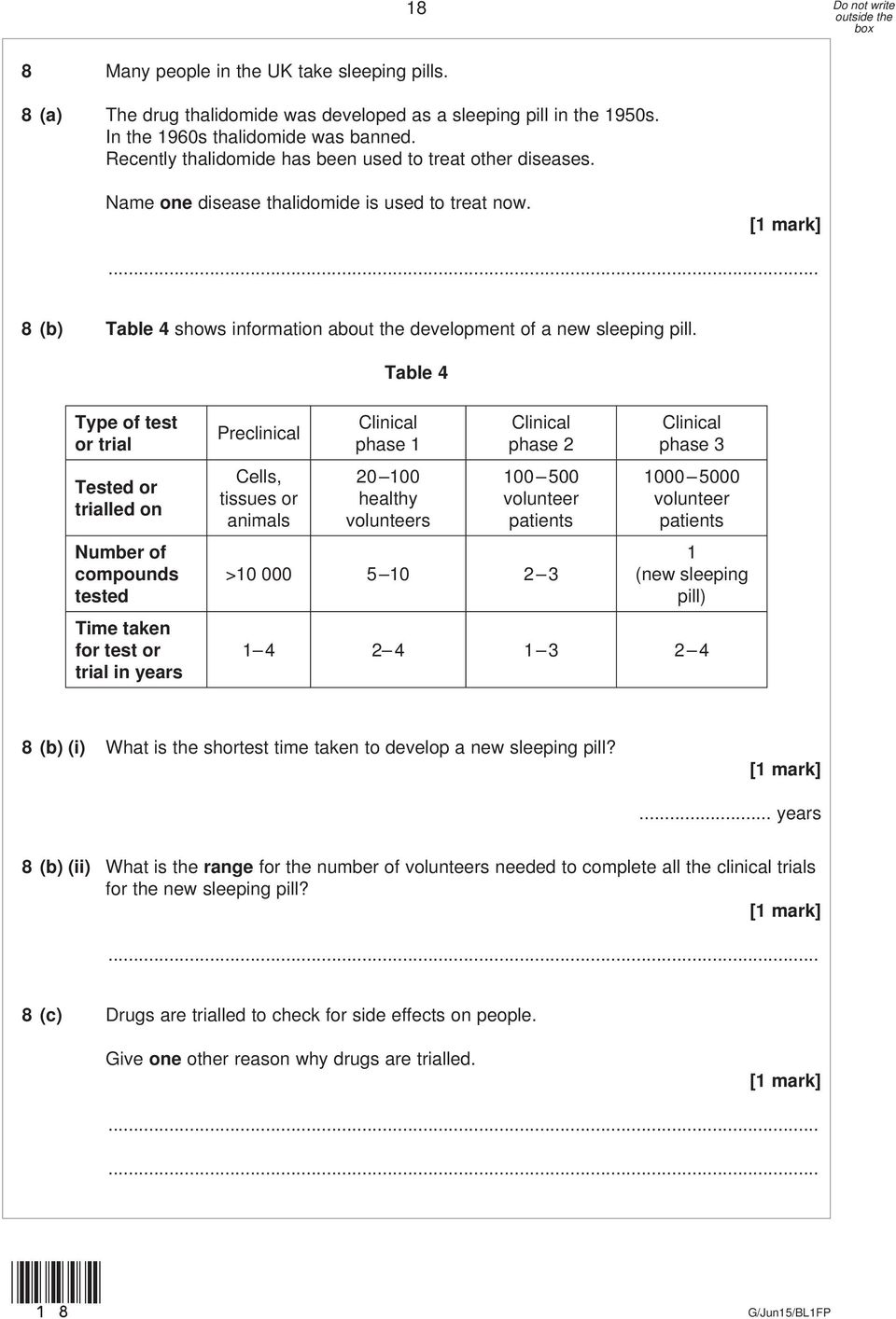 Table 4 Type of test or trial Tested or trialled on Number of compounds tested Time taken for test or trial in years Preclinical Cells, tissues or animals Clinical phase 1 20 100 healthy volunteers