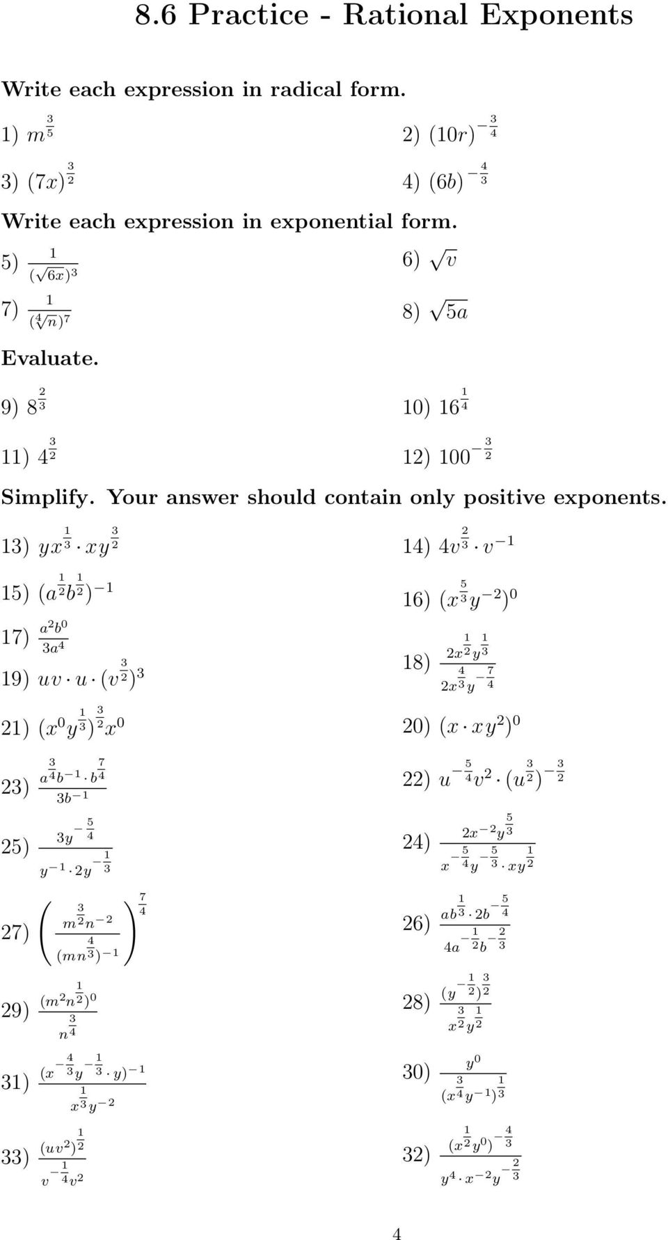 Radicals - Rational Exponents - PDF Free Download With Regard To Rational Exponents And Radicals Worksheet