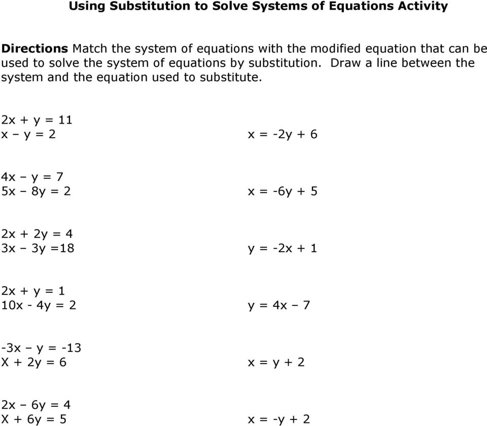 Solving Systems of Linear Equations Substitutions - PDF Free Download For Systems Of Equations Substitution Worksheet