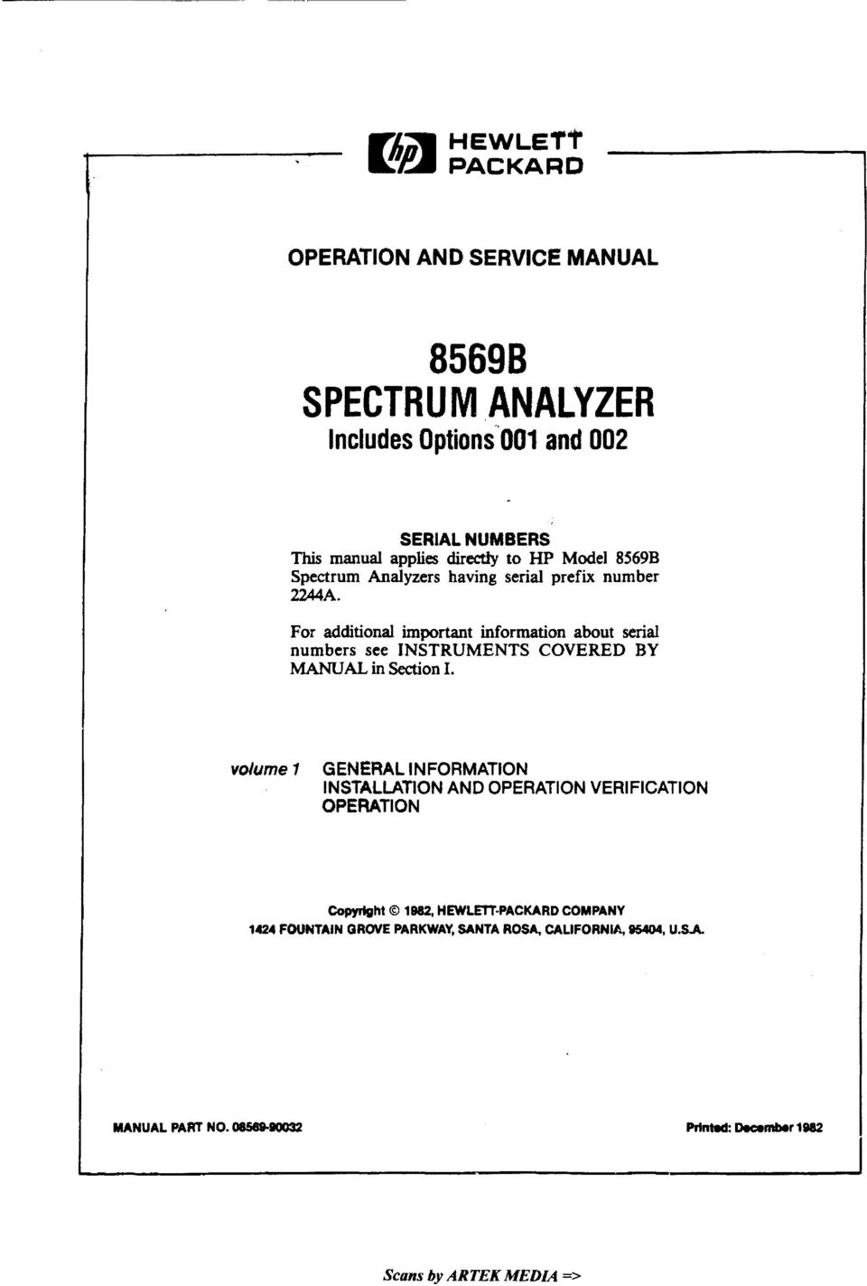 Details about   HP Agilent 08569-90032 8569B Spectrum Analyzer Ops/Svc Manual Volume 3