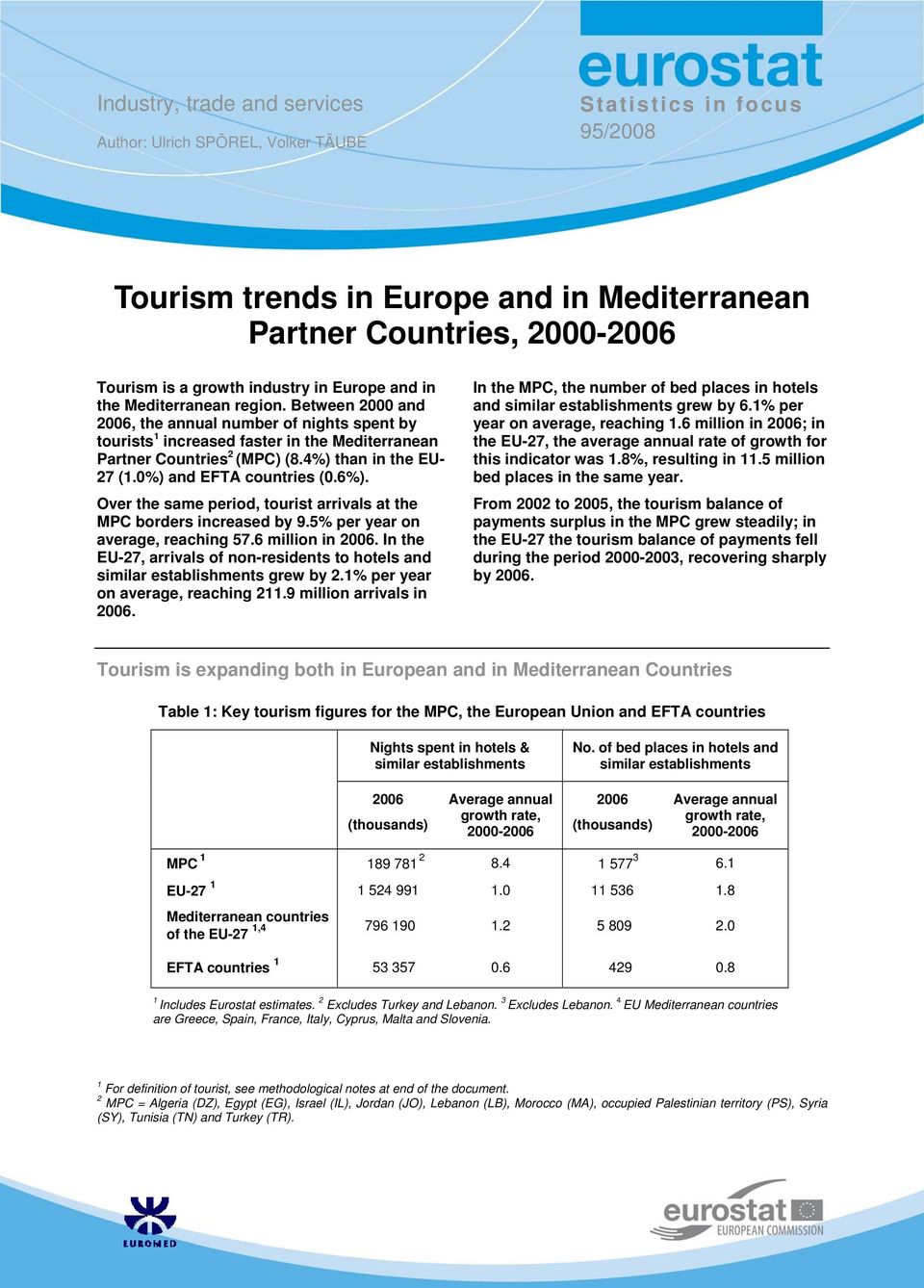 %) and EFTA countries (.6%). Over the same period, tourist arrivals at the MPC borders increased by 9.5% per year on average, reaching 57.6 million in 26.
