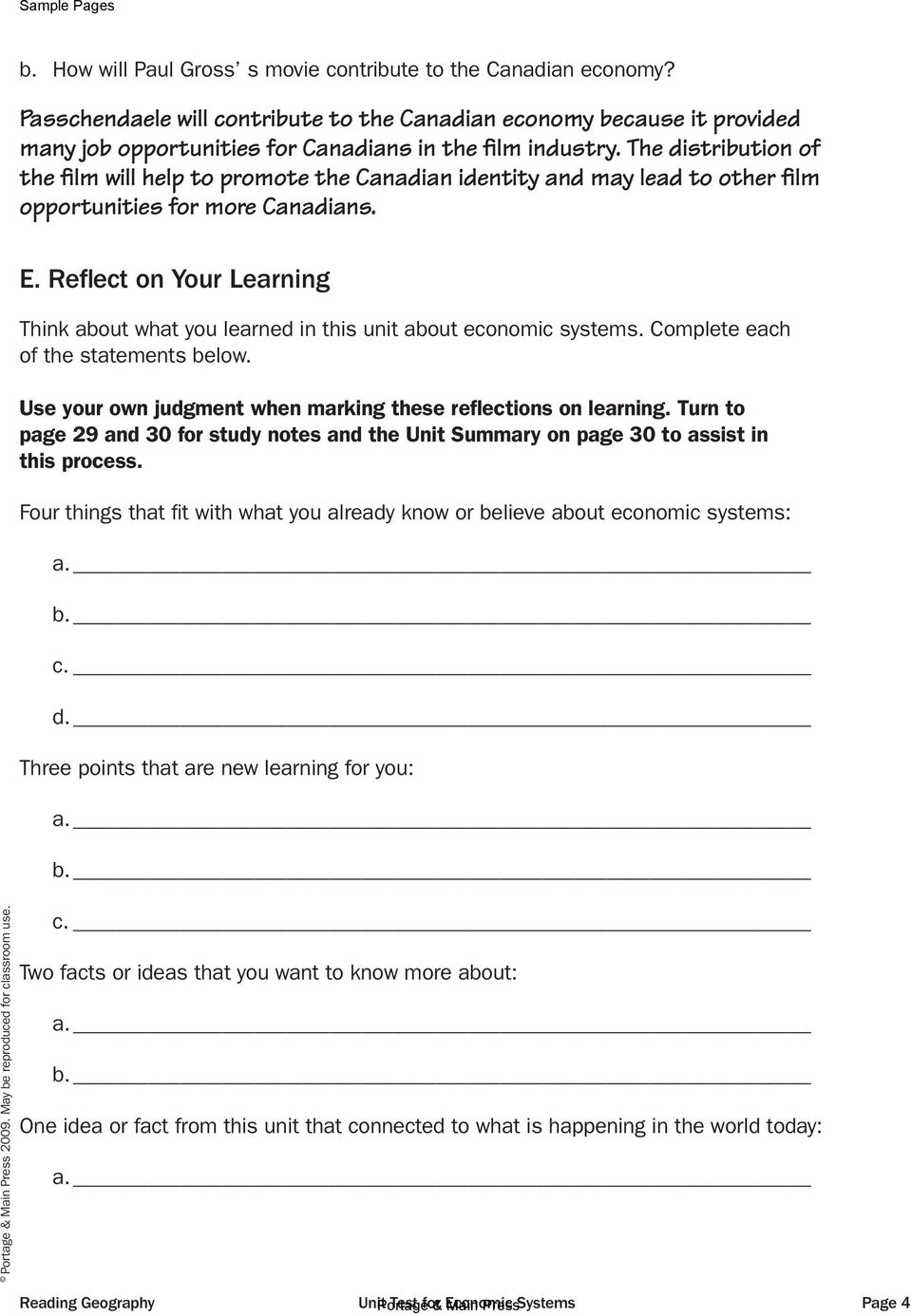 Reflect on Your Learning Think about what you learned in this unit about economic systems. Complete each of the statements below. Use your own judgment when marking these reflections on learning.