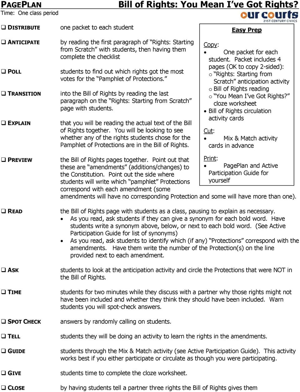 Purpose, origin, and content of the Bill of Rights and other Intended For I Have Rights Worksheet Answers
