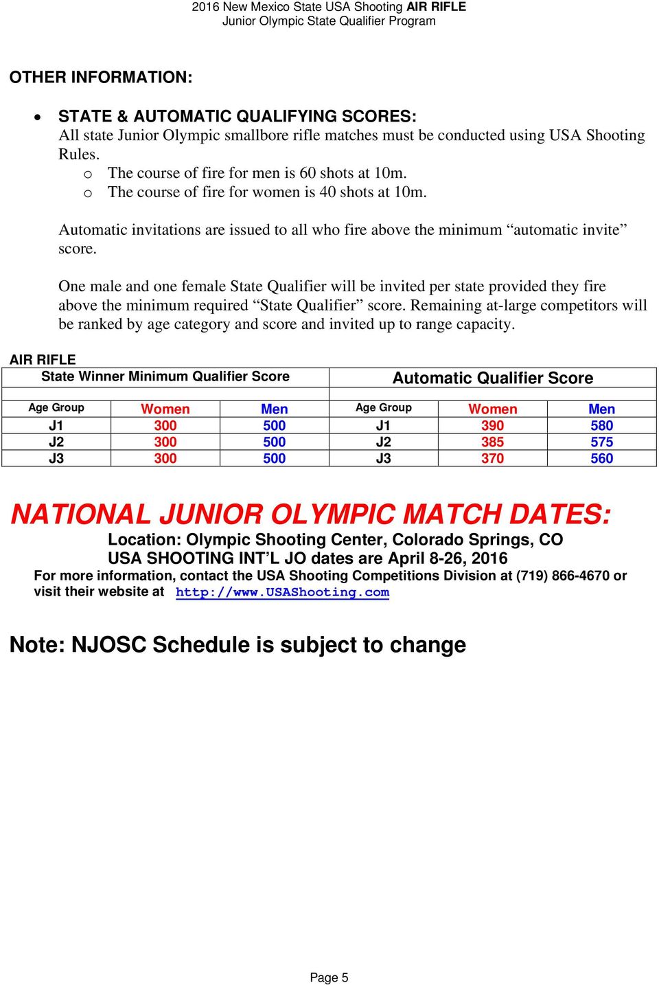 One male and one female State Qualifier will be invited per state provided they fire above the minimum required State Qualifier score.