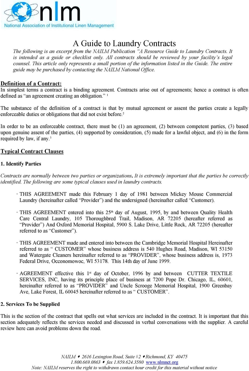 Typical Contract Clauses - PDF Free Download With laundry service agreement template