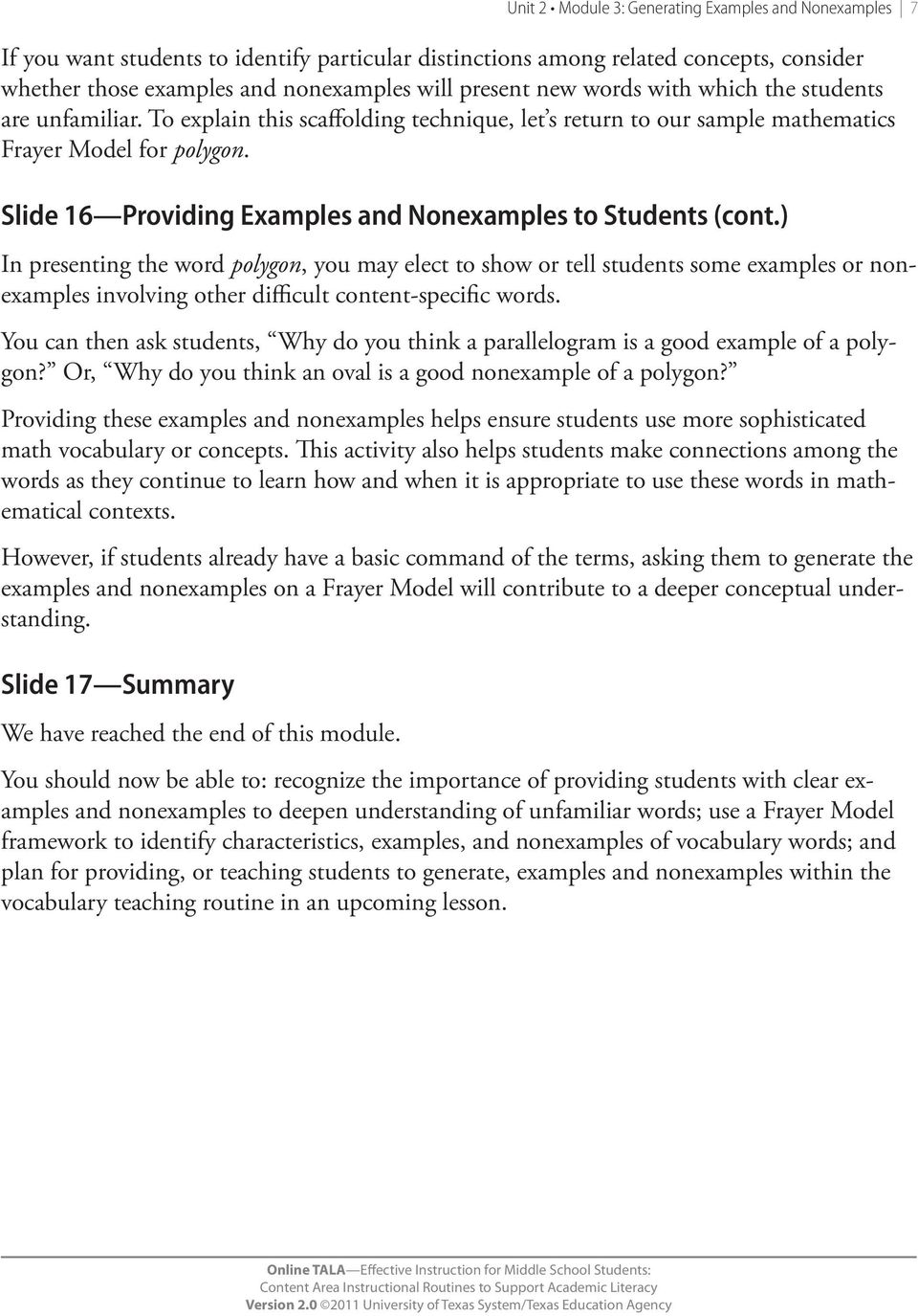Slide 16 Providing Examples and Nonexamples to Students (cont.