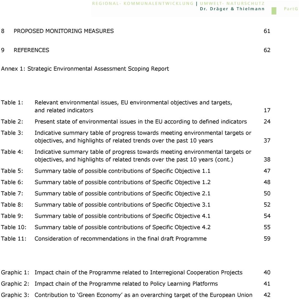 targets or objectives, and highlights of related trends over the past 10 years 37 Indicative summary table of progress towards meeting environmental targets or objectives, and highlights of related