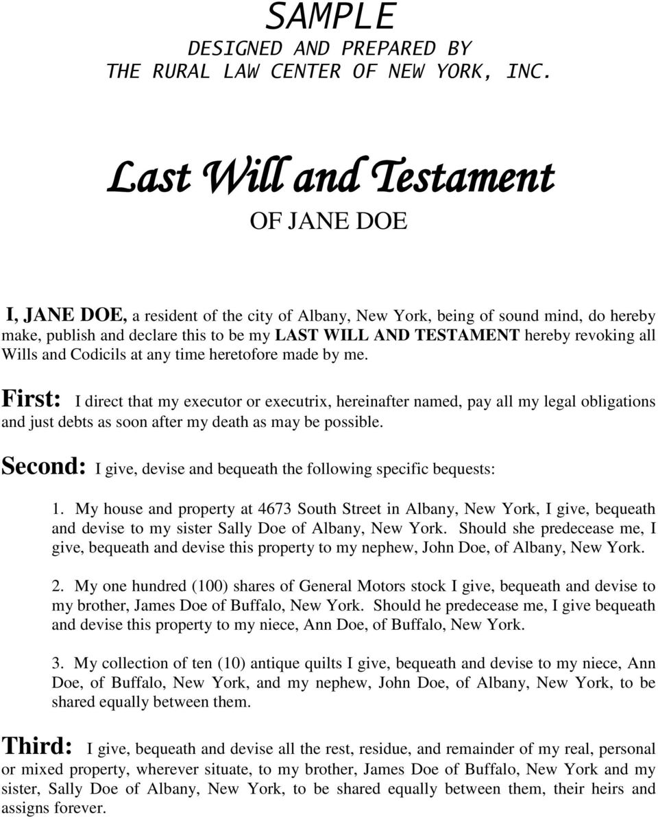 Writing Your Will An Informational And Educational Guide For Residents Of New York State Pdf Free Download