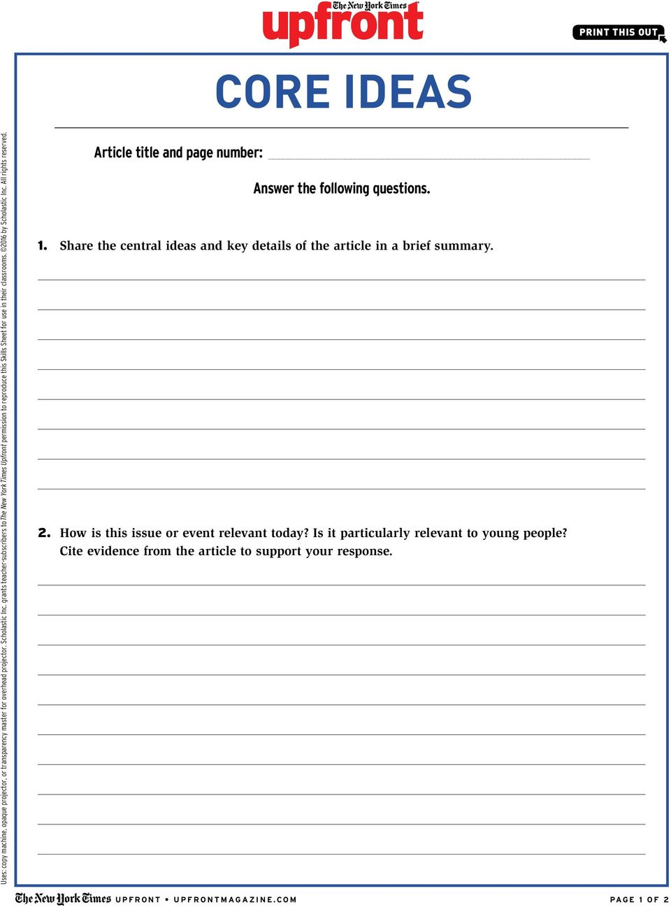 ALL PRINTABLES FOR January 24, PDF Free Download With Upfront Magazine Worksheet Answers