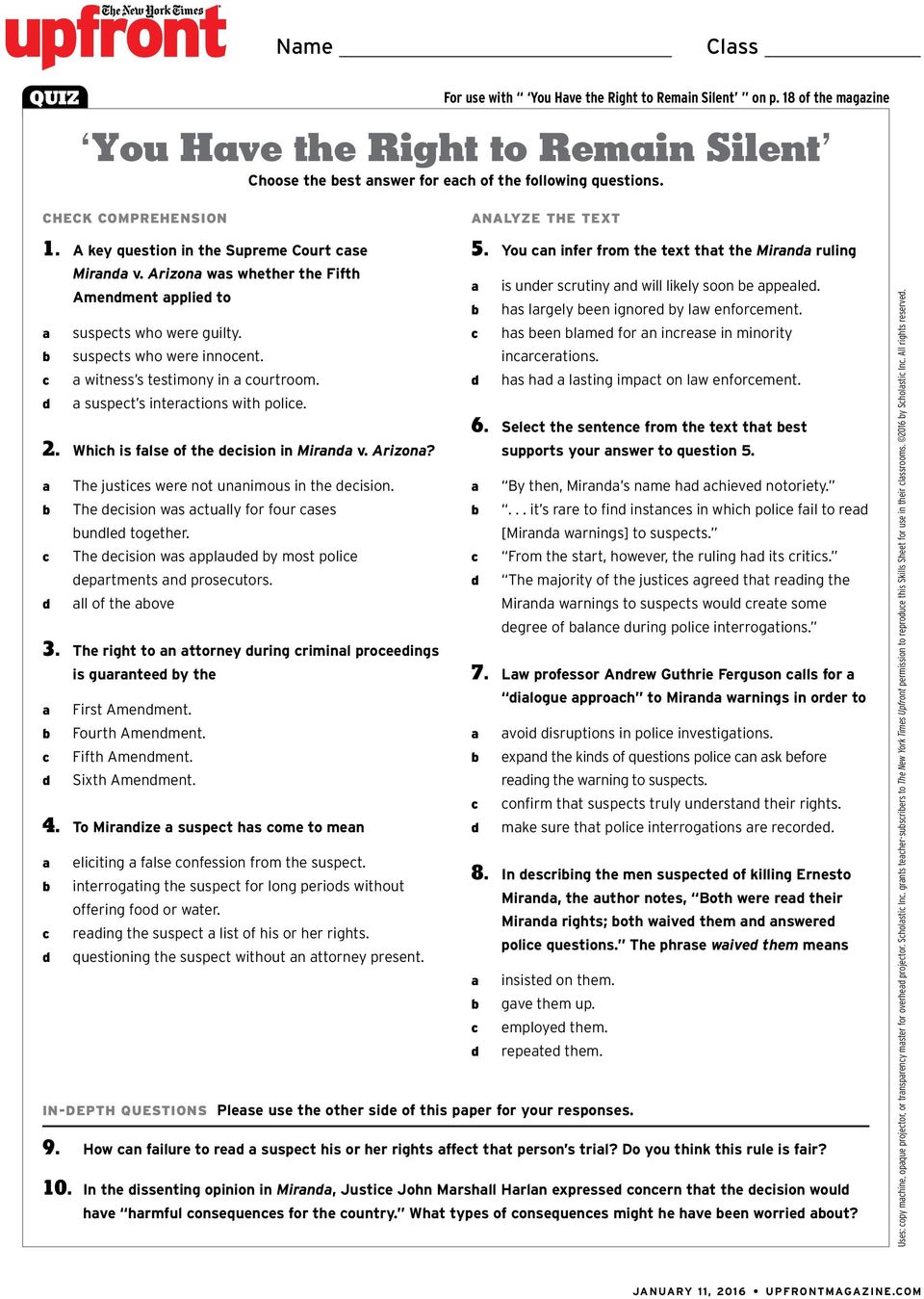 ALL PRINTABLES FOR January 24, PDF Free Download In Upfront Magazine Worksheet Answers