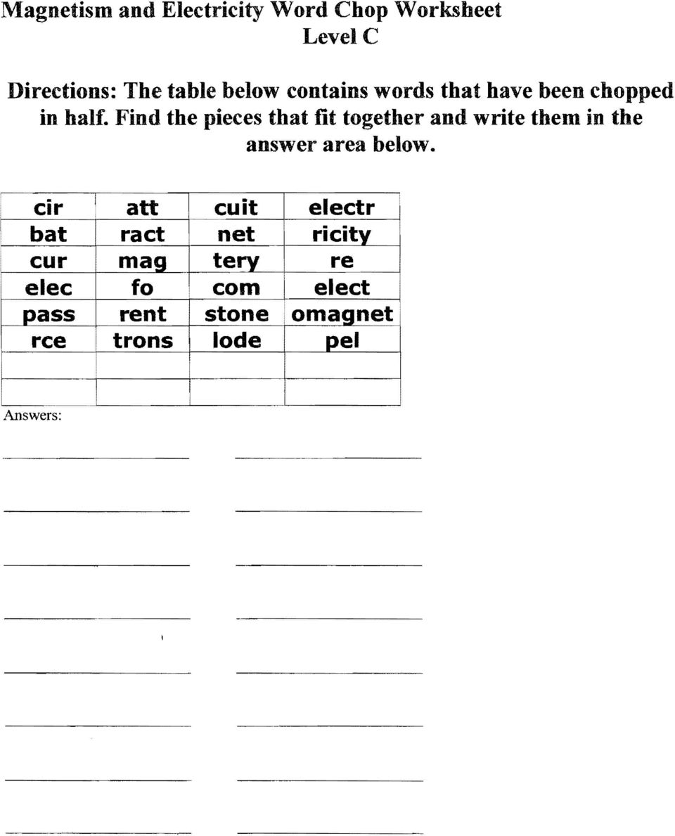 Fourth Grade Homework Packet Magnets and Electricity Due March 23 Within Bill Nye Magnetism Worksheet Answers